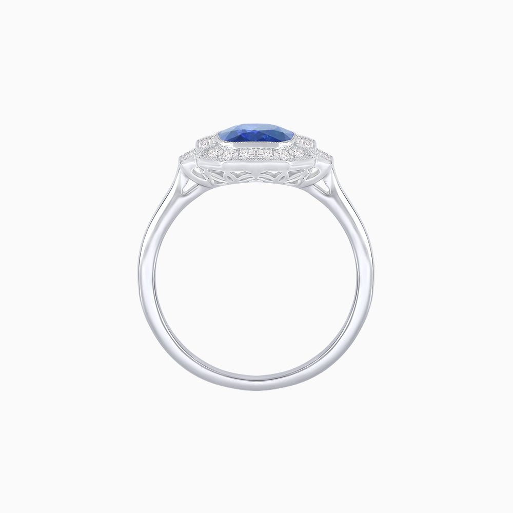 Art Deco - Inspired Cushion Halo Ring Mounting with Baguette and Round Diamonds Custom Center Stone | Bold Symmetry | Hand - Applied Milgrain - Shahin Jewelry
