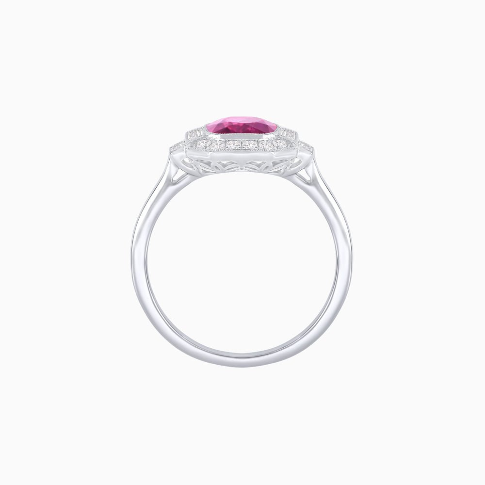 Art Deco - Inspired Cushion Halo Ring Mounting with Baguette and Round Diamonds Custom Center Stone | Bold Symmetry | Hand - Applied Milgrain - Shahin Jewelry