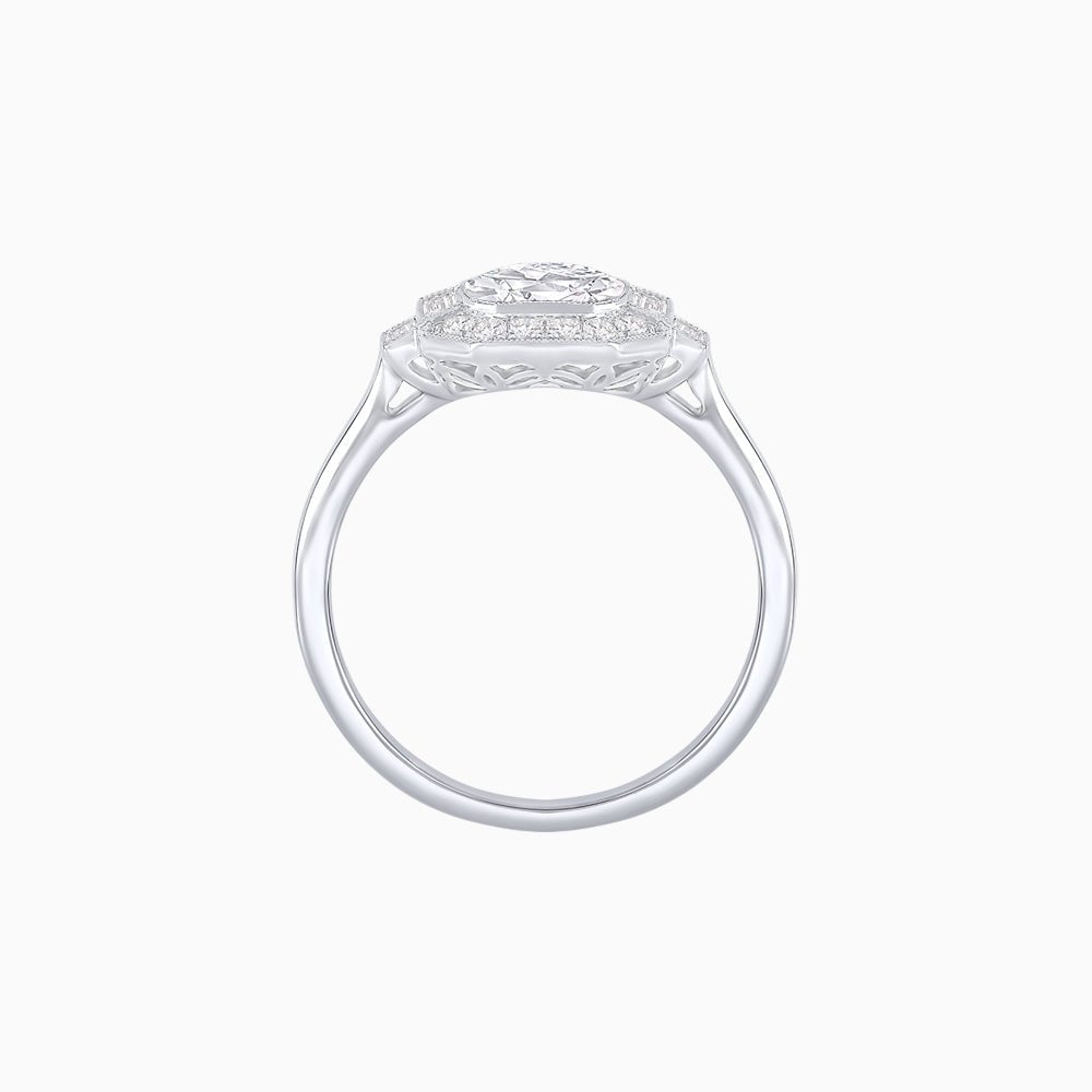 Art Deco-Inspired Cushion Halo Ring Mounting with Baguette and Round Diamonds Custom Center Stone | Bold Symmetry | Hand-Applied Milgrain - Shahin Jewelry