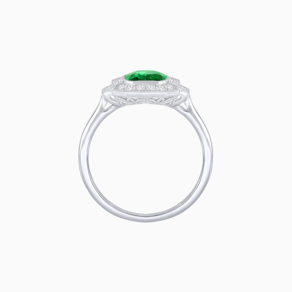 Art Deco - Inspired Cushion Halo Ring Mounting with Baguette and Round Diamonds Custom Center Stone | Bold Symmetry | Hand - Applied Milgrain - Shahin Jewelry