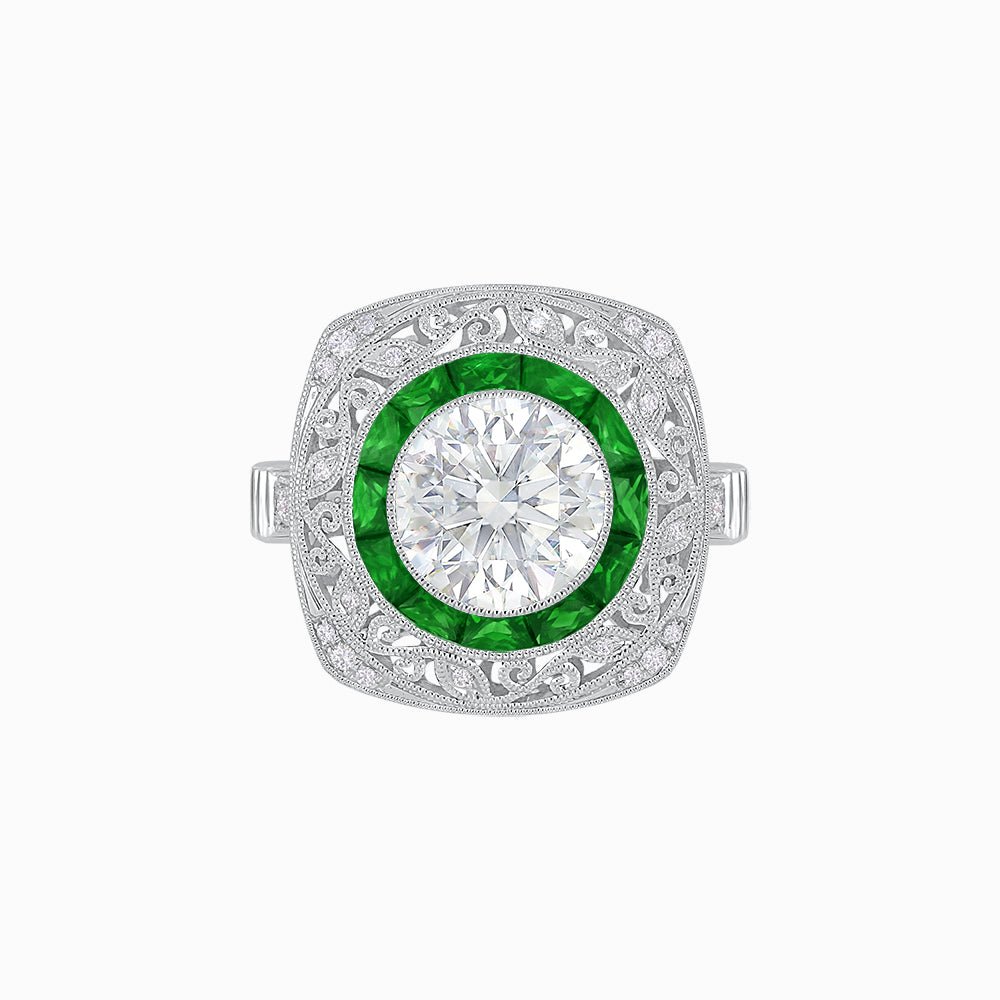 Art Deco Inspired Cushion Shape Ring with Dimond - Shahin Jewelry