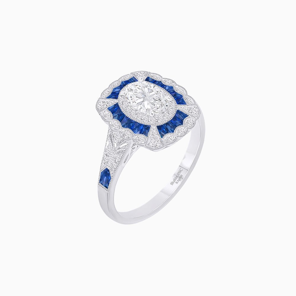 Art Deco Inspired Cushion Shape Ring with Dimond - Shahin Jewelry