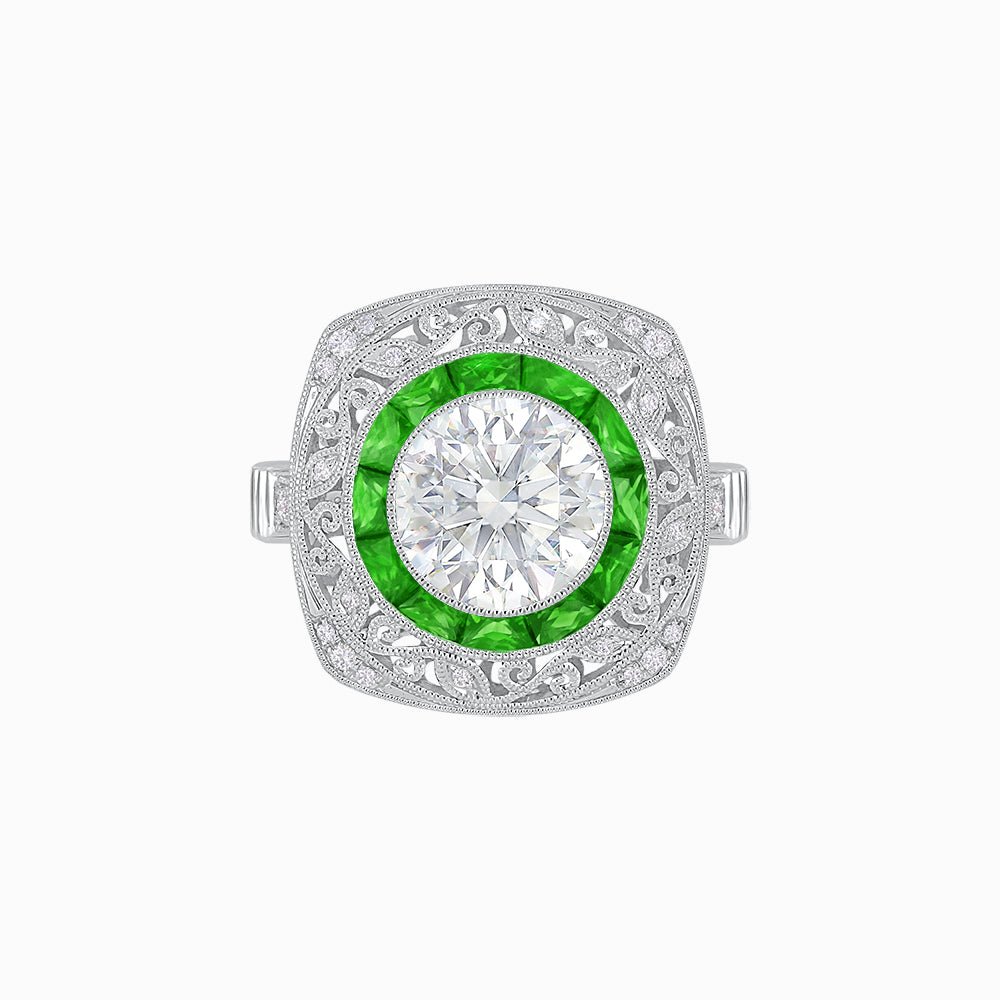 Art Deco Inspired Cushion Shape Ring with Dimond - Shahin Jewelry