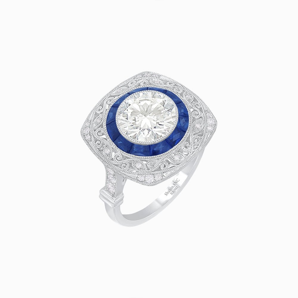 Art Deco Inspired Cushion Shape Ring with Dimond - Shahin Jewelry