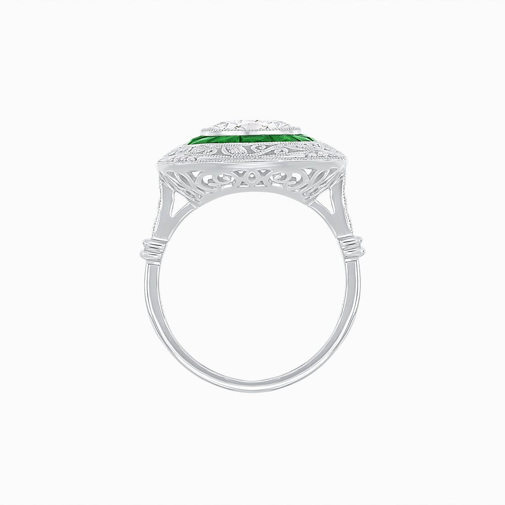 Art Deco Inspired Cushion Shape Ring with Dimond - Shahin Jewelry