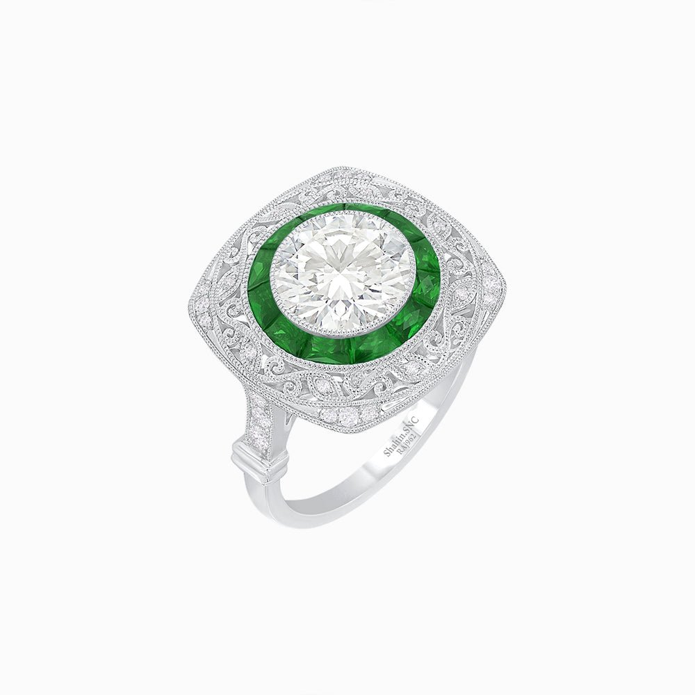 Art Deco Inspired Cushion Shape Ring with Dimond - Shahin Jewelry