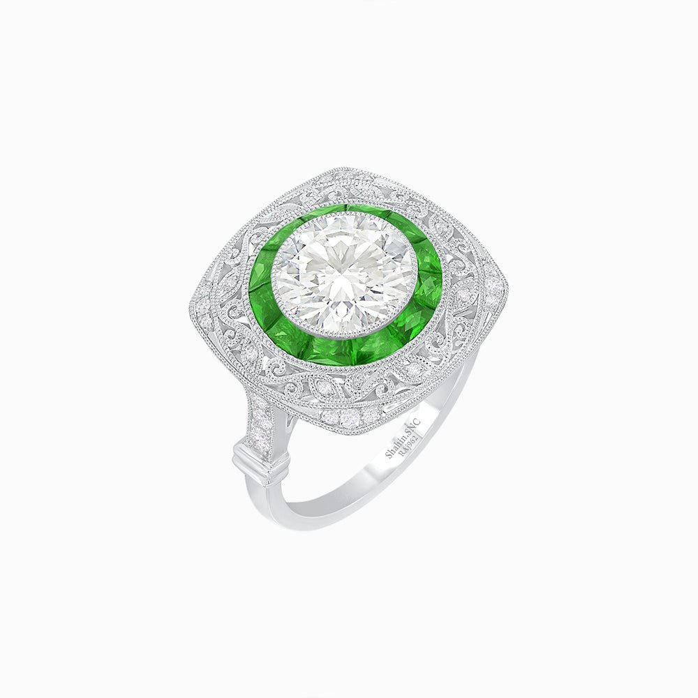 Art Deco Inspired Cushion Shape Ring with Dimond - Shahin Jewelry