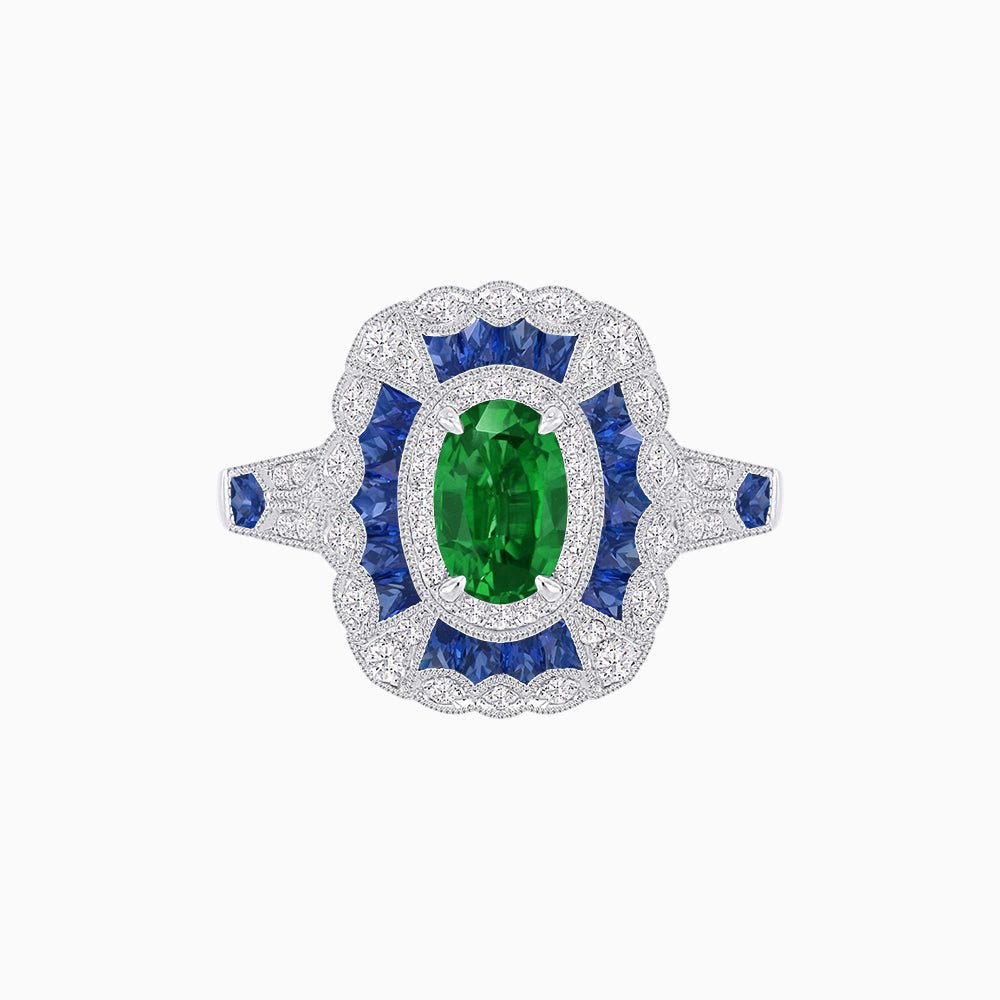 Art Deco Inspired Cushion Shape Ring with Gemstone - Shahin Jewelry