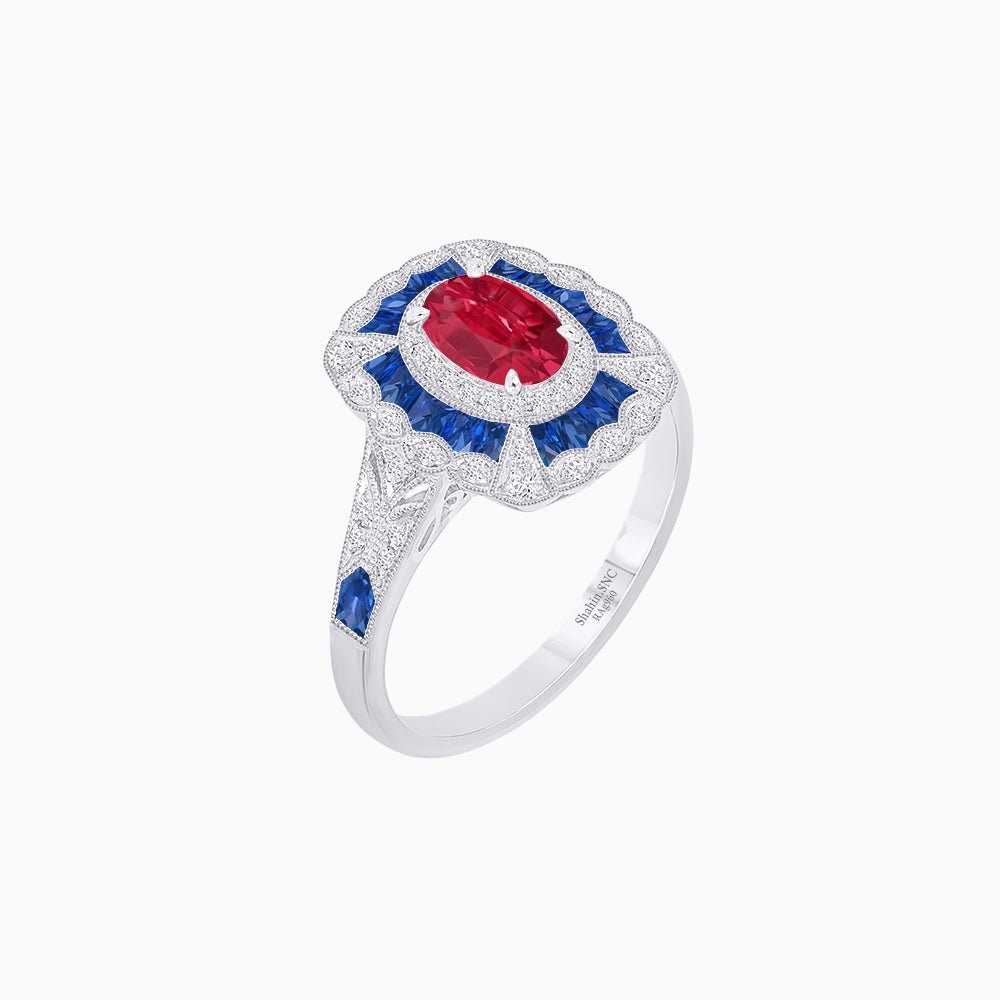 Art Deco Inspired Cushion Shape Ring with Gemstone - Shahin Jewelry