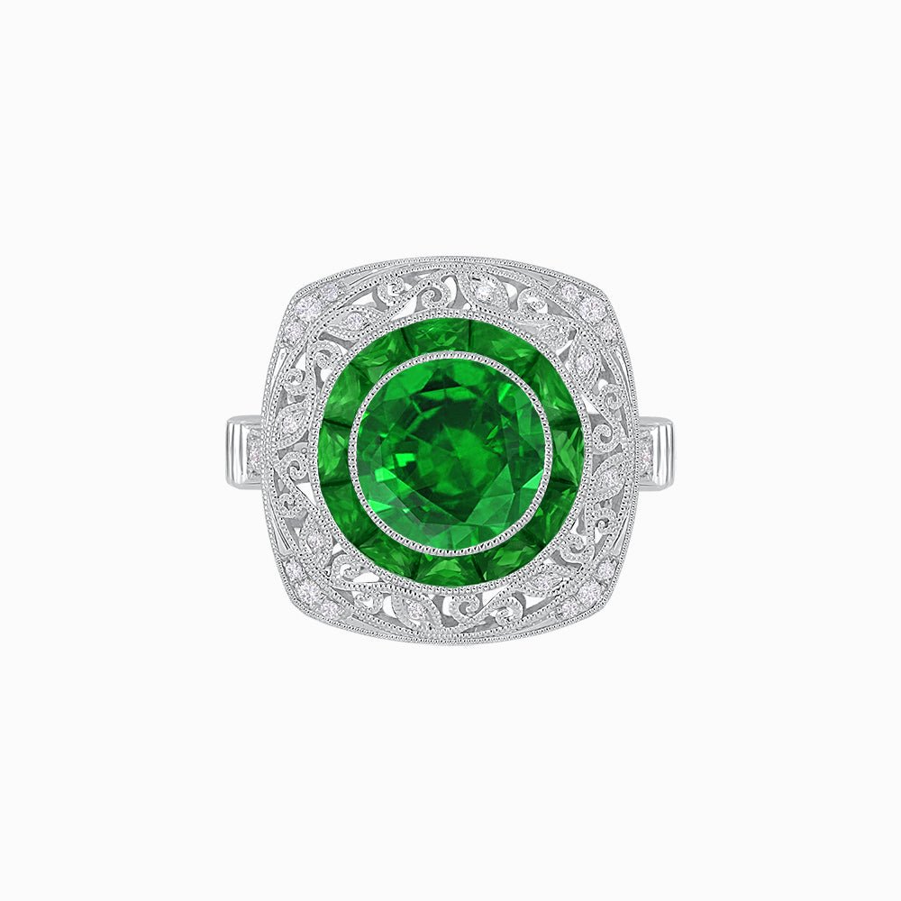 Art Deco Inspired Cushion Shape Ring with Gemstone - Shahin Jewelry