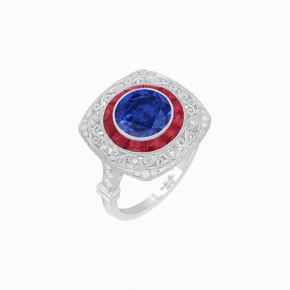 Art Deco Inspired Cushion Shape Ring with Gemstone - Shahin Jewelry