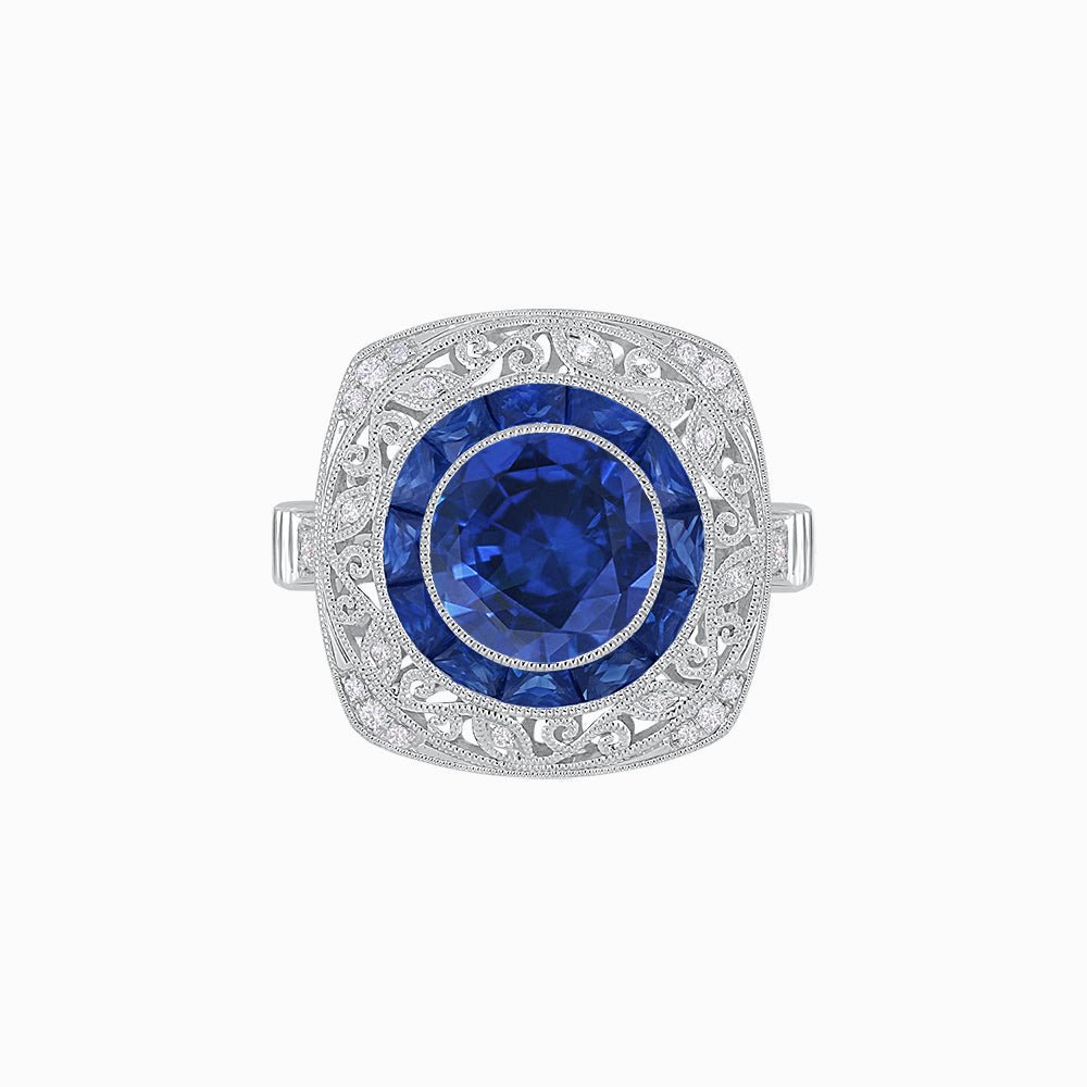 Art Deco Inspired Cushion Shape Ring with Gemstone - Shahin Jewelry