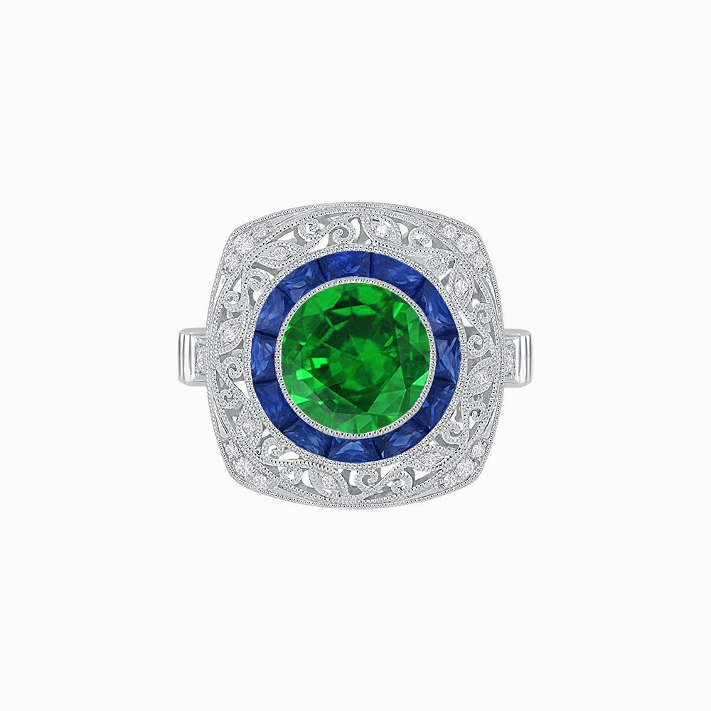 Art Deco Inspired Cushion Shape Ring with Gemstone - Shahin Jewelry