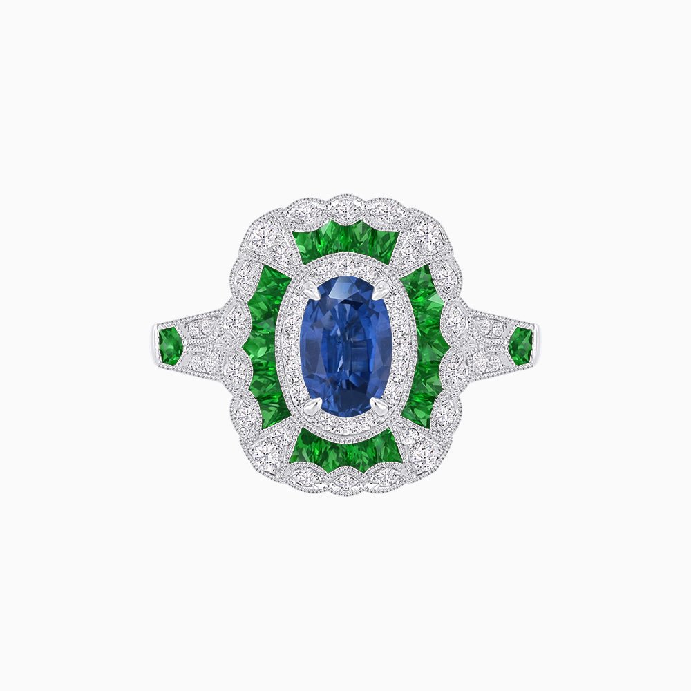 Art Deco Inspired Cushion Shape Ring with Gemstone - Shahin Jewelry