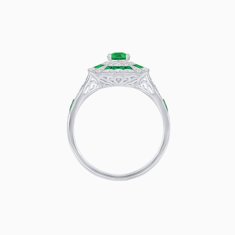 Art Deco Inspired Cushion Shape Ring with Gemstone - Shahin Jewelry