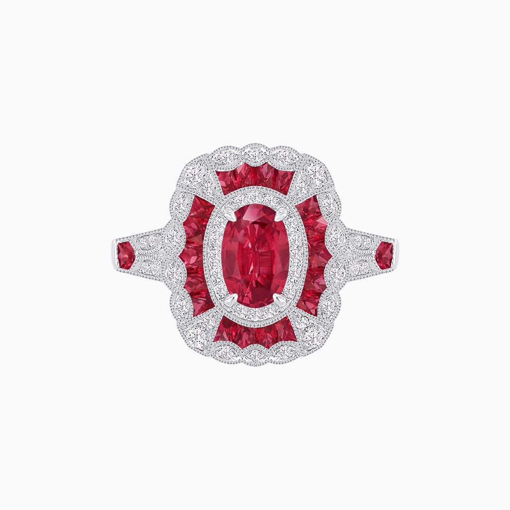 Art Deco Inspired Cushion Shape Ring with Gemstone - Shahin Jewelry