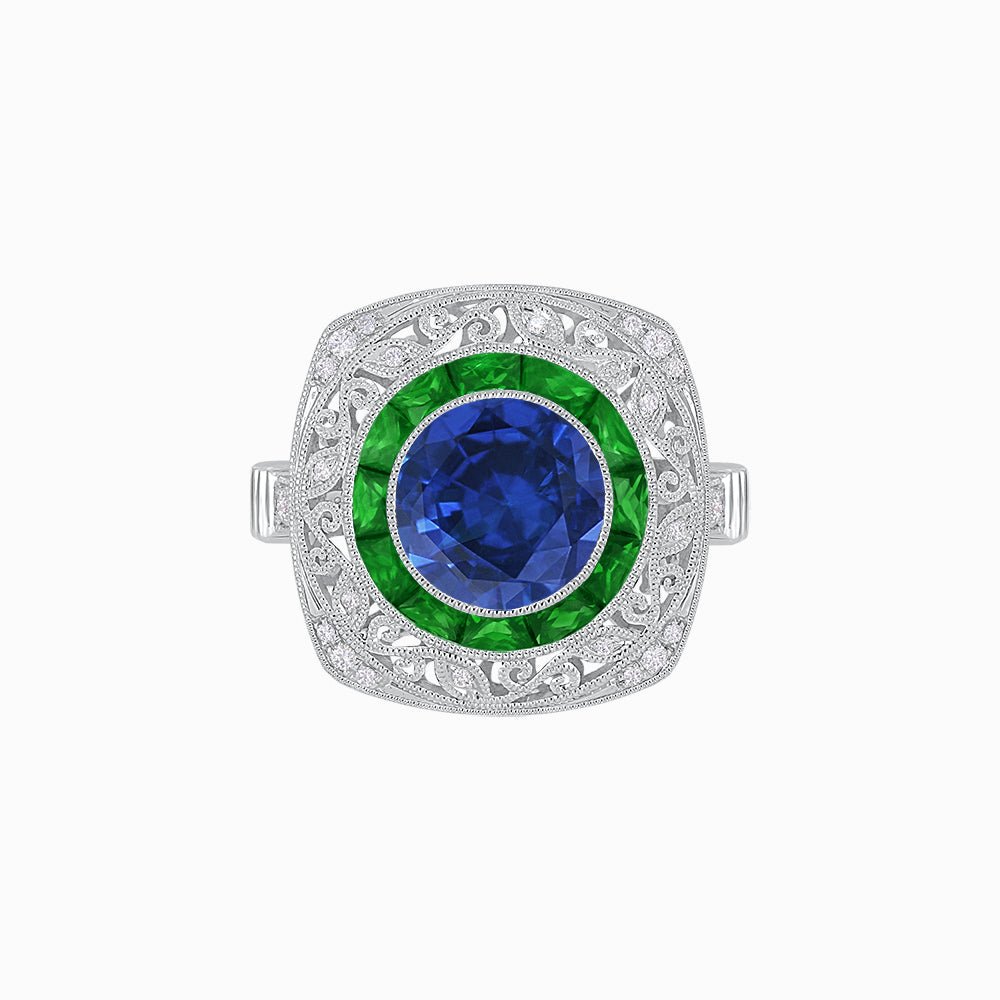 Art Deco Inspired Cushion Shape Ring with Gemstone - Shahin Jewelry