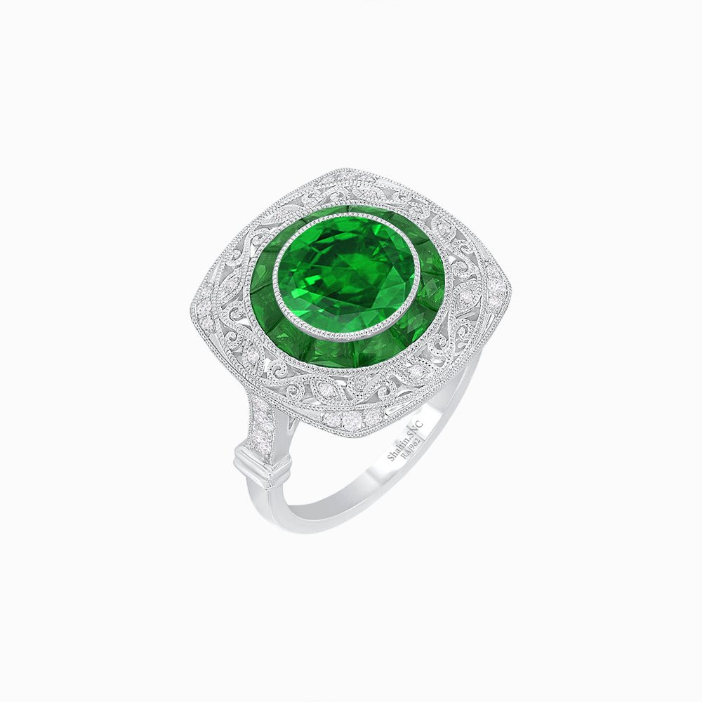 Art Deco Inspired Cushion Shape Ring with Gemstone - Shahin Jewelry