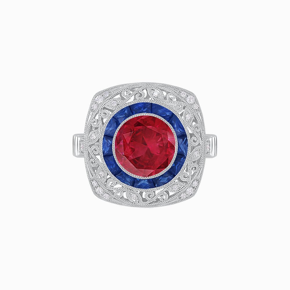 Art Deco Inspired Cushion Shape Ring with Gemstone - Shahin Jewelry