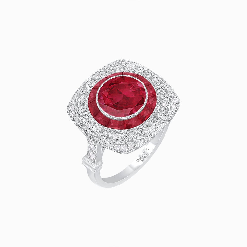 Art Deco Inspired Cushion Shape Ring with Gemstone - Shahin Jewelry