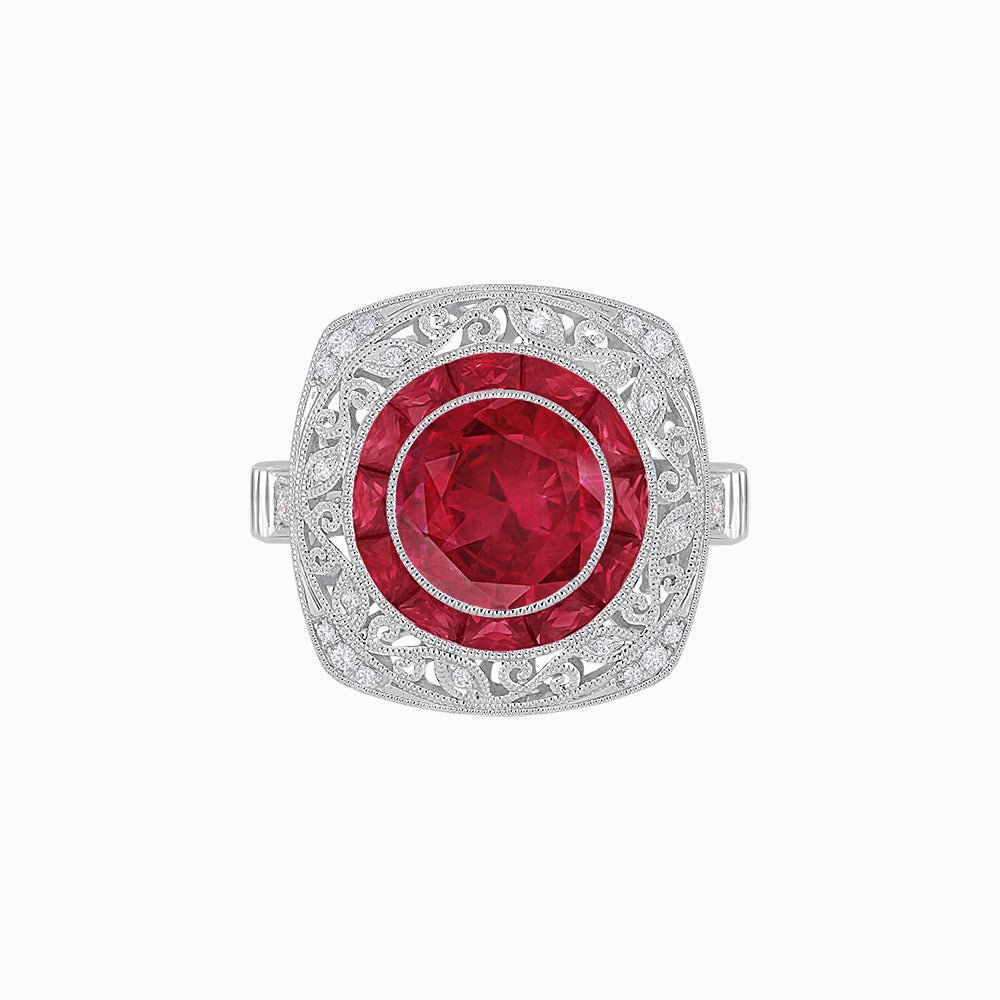 Art Deco Inspired Cushion Shape Ring with Gemstone - Shahin Jewelry