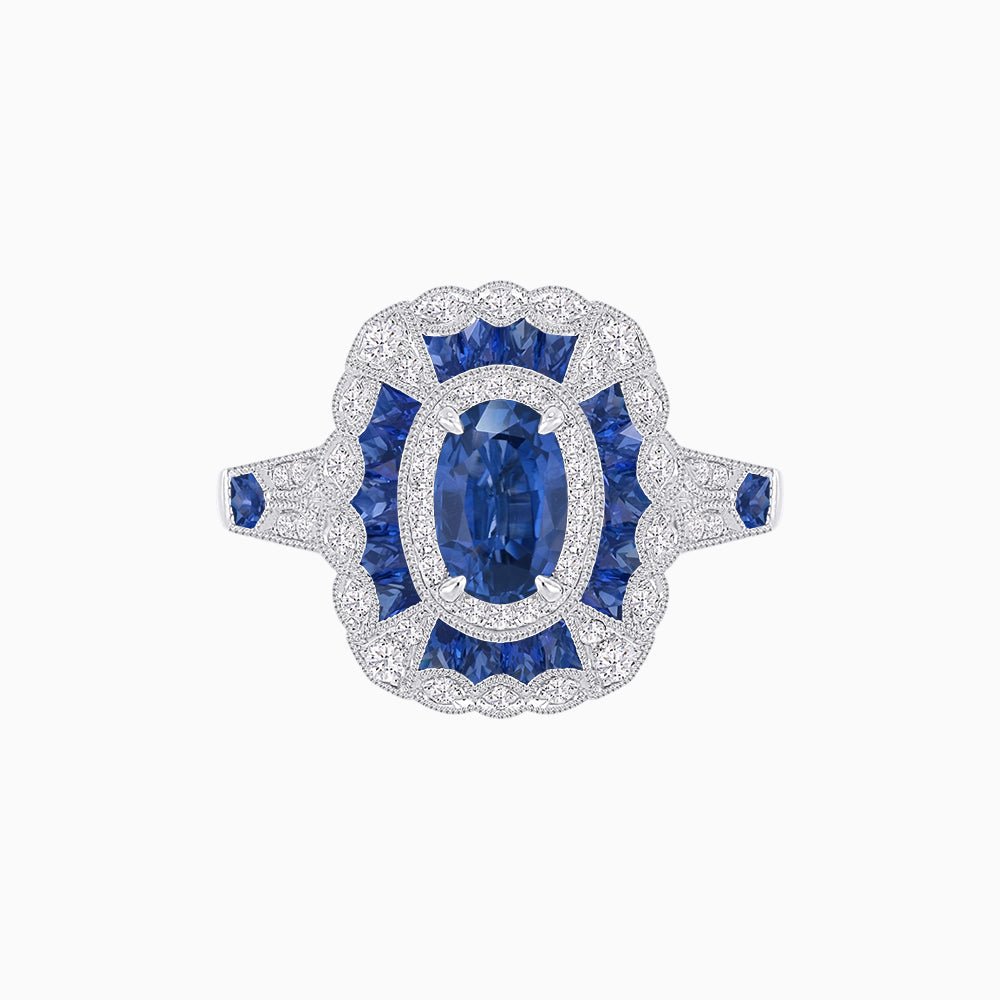 Art Deco Inspired Cushion Shape Ring with Gemstone - Shahin Jewelry