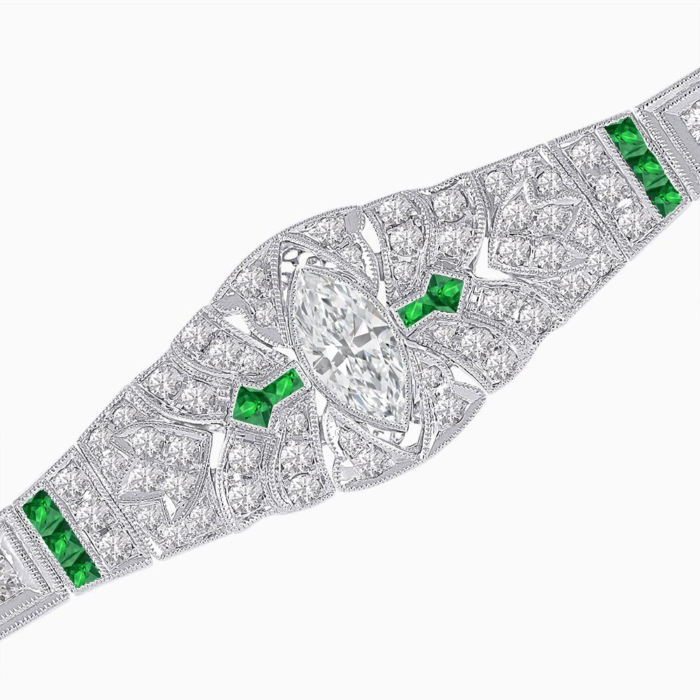 Art Deco Inspired Diamond and Marquise Gemstone Bracelet - Shahin Jewelry