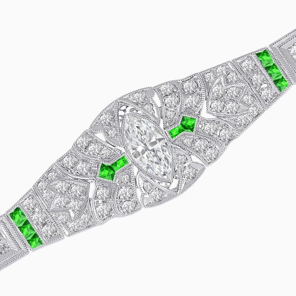 Art Deco Inspired Diamond and Marquise Gemstone Bracelet - Shahin Jewelry