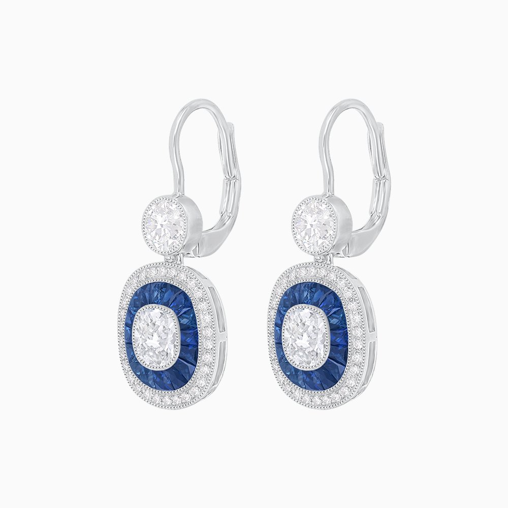 Art Deco - Inspired Diamond And Sapphire Earrings - Shahin Jewelry