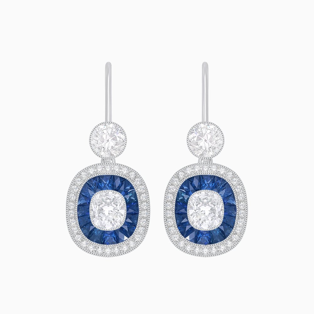 Art Deco - Inspired Diamond And Sapphire Earrings - Shahin Jewelry