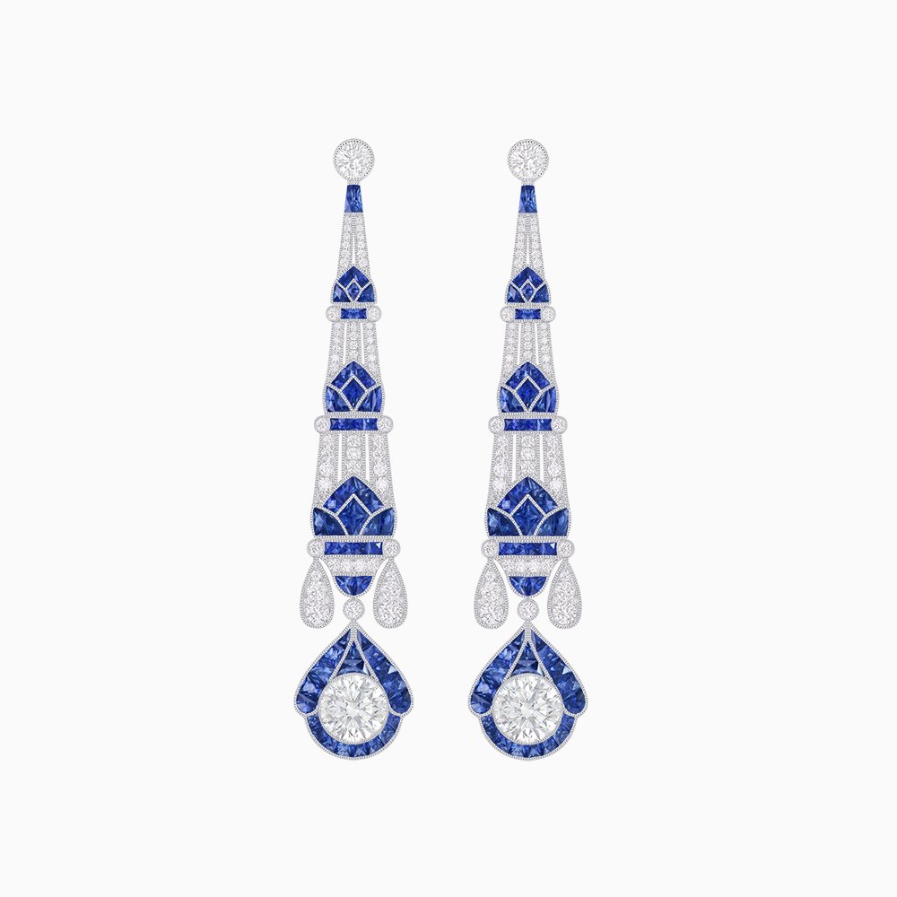 Art Deco Inspired Diamond Dangle Earrings - Shahin Jewelry