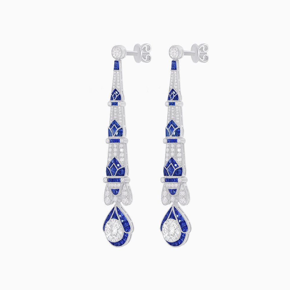 Art Deco Inspired Diamond Dangle Earrings - Shahin Jewelry