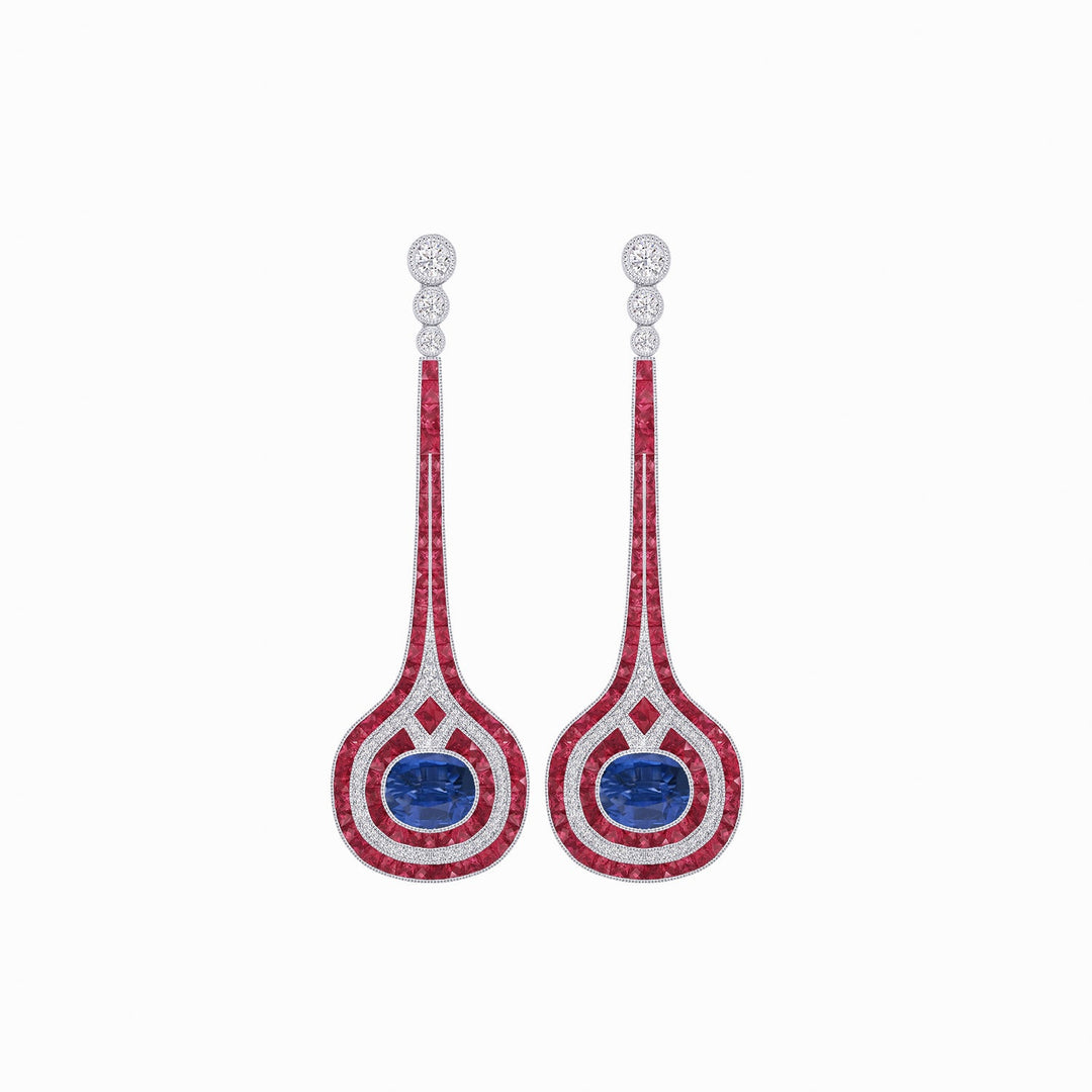 Art Deco Inspired Diamond Drop Earrings With Gemstone - Shahin Jewelry