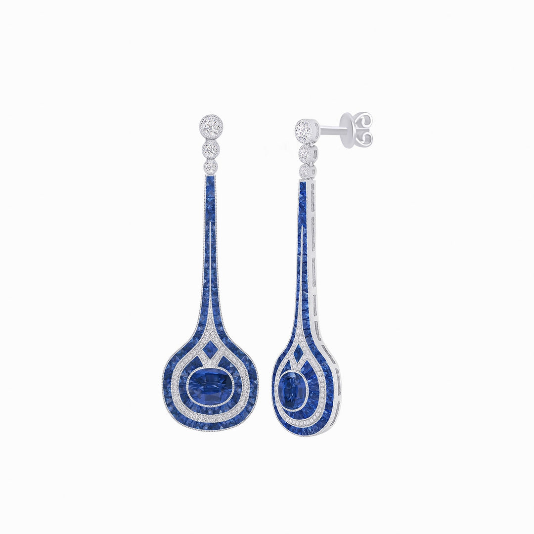 Art Deco Inspired Diamond Drop Earrings With Gemstone - Shahin Jewelry