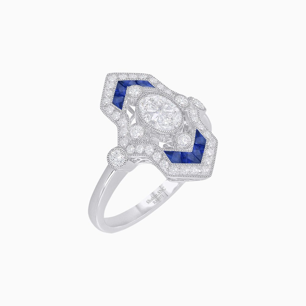 Art Deco Inspired Diamond Navette Ring - Shahin Jewelry
