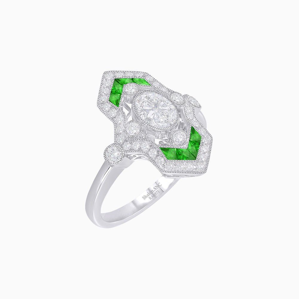 Art Deco Inspired Diamond Navette Ring - Shahin Jewelry