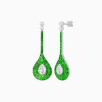 Load image into Gallery viewer, Art Deco Inspired Double Halo Drop Earrings with Diamond and Gemstone | Mounting - Shahin Jewelry
