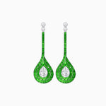 Load image into Gallery viewer, Art Deco Inspired Double Halo Drop Earrings with Diamond and Gemstone | Mounting - Shahin Jewelry
