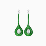 Load image into Gallery viewer, Art Deco Inspired Double Halo Drop Earrings with Diamond and Gemstone | Mounting - Shahin Jewelry
