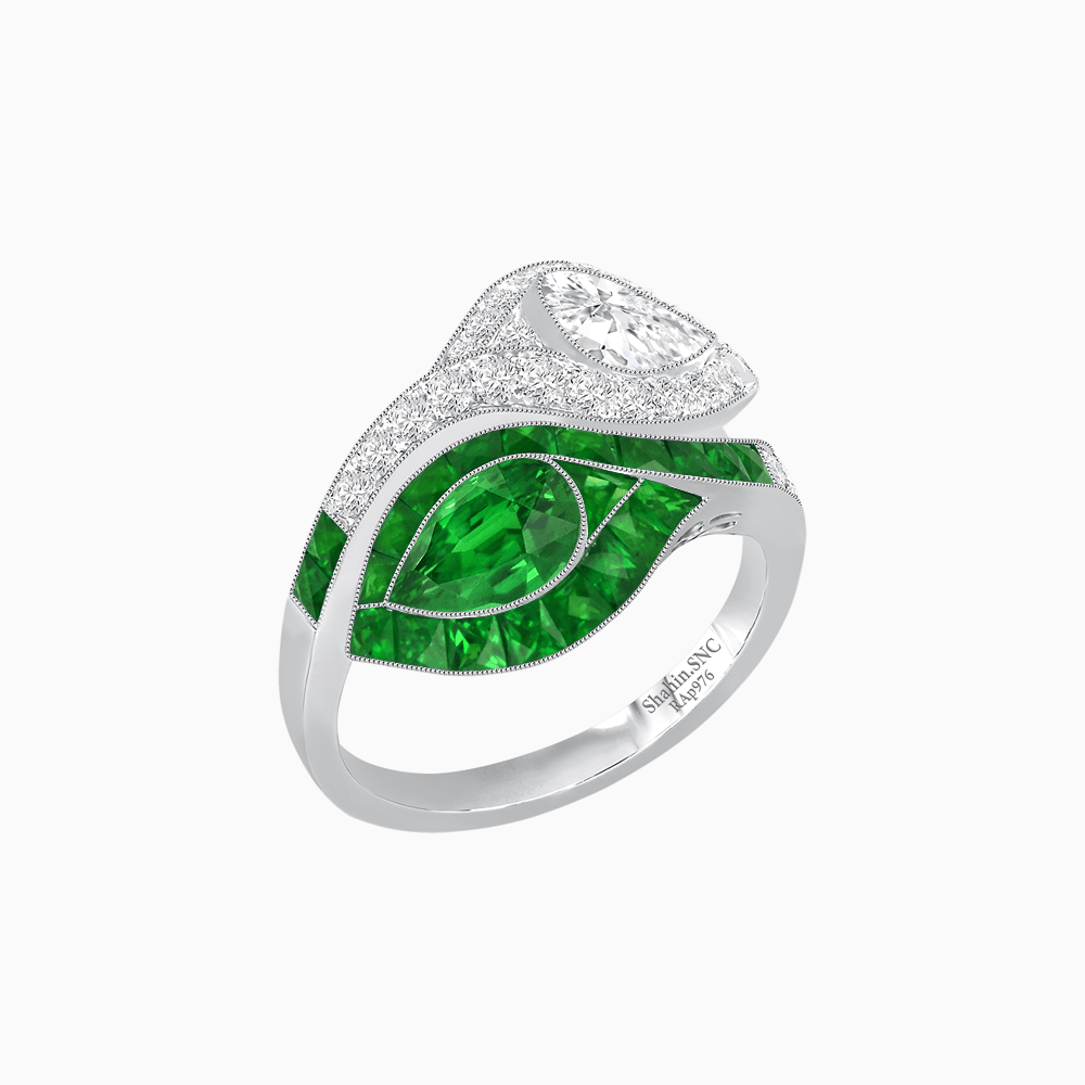 Art Deco Inspired Double Pear Shape Bypass Ring - Shahin Jewelry