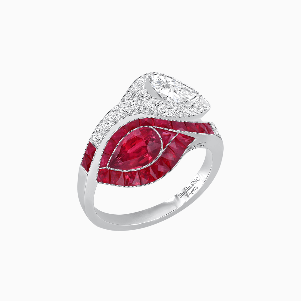 Art Deco Inspired Double Pear Shape Bypass Ring - Shahin Jewelry