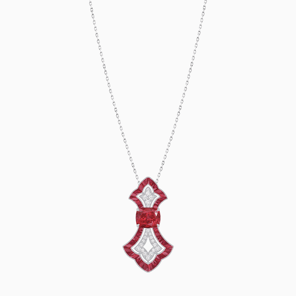 Art Deco Inspired Elongated Pendant with Diamond and Gemstone | Mounting | Without Chain - Shahin Jewelry