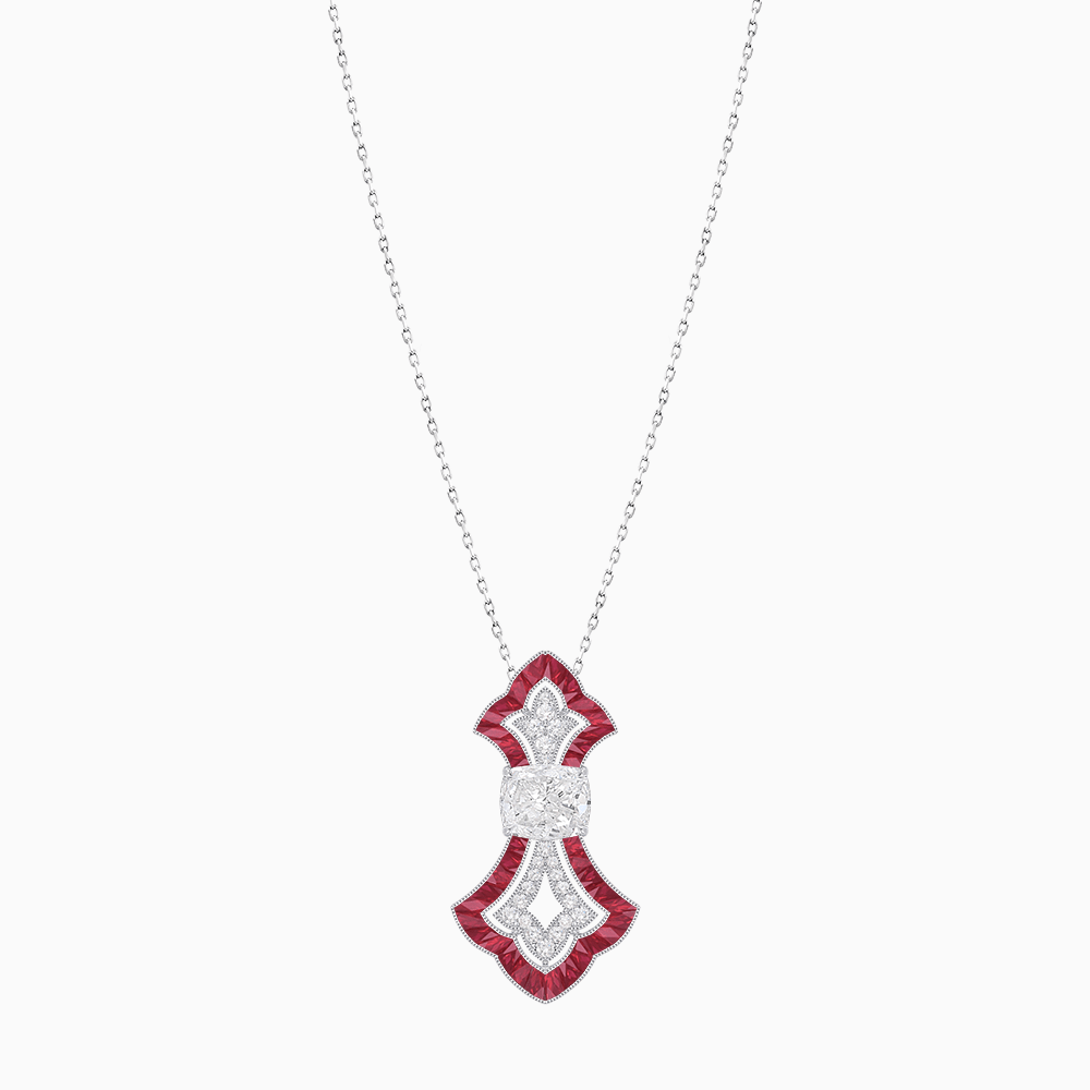 Art Deco Inspired Elongated Pendant with Diamond and Gemstone | Mounting | Without Chain - Shahin Jewelry