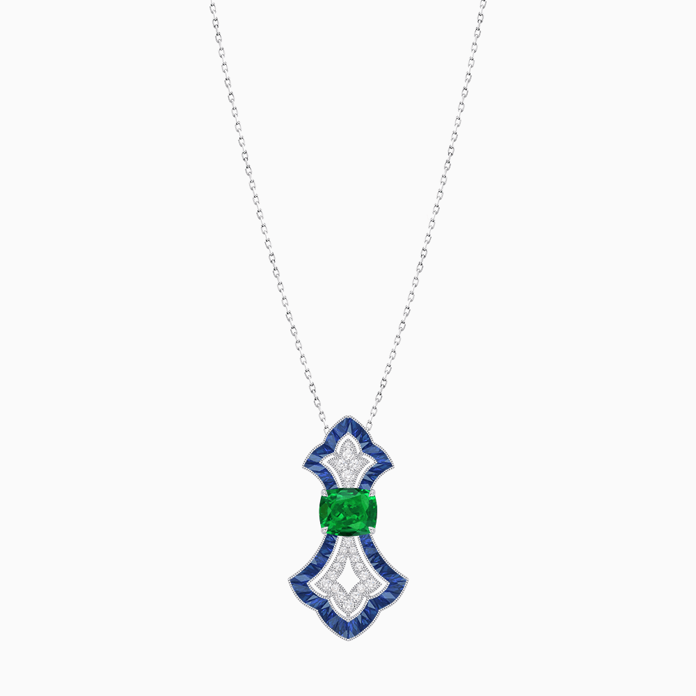 Art Deco Inspired Elongated Pendant with Diamond and Gemstone | Mounting | Without Chain - Shahin Jewelry