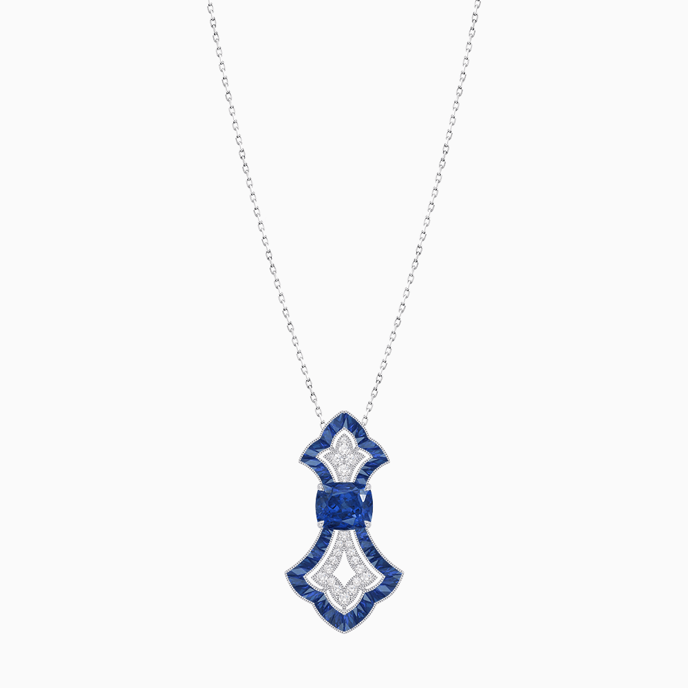 Art Deco Inspired Elongated Pendant with Diamond and Gemstone | Mounting | Without Chain - Shahin Jewelry