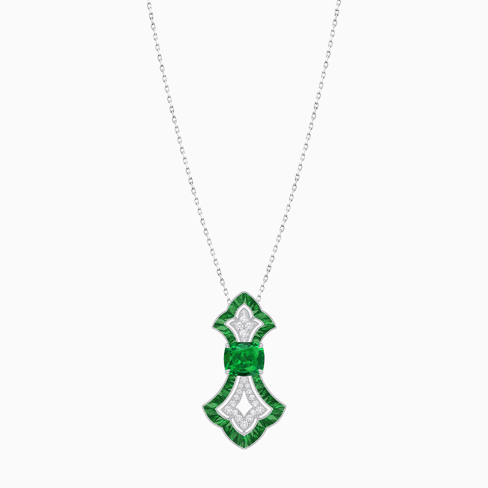 Art Deco Inspired Elongated Pendant with Diamond and Gemstone | Mounting | Without Chain - Shahin Jewelry