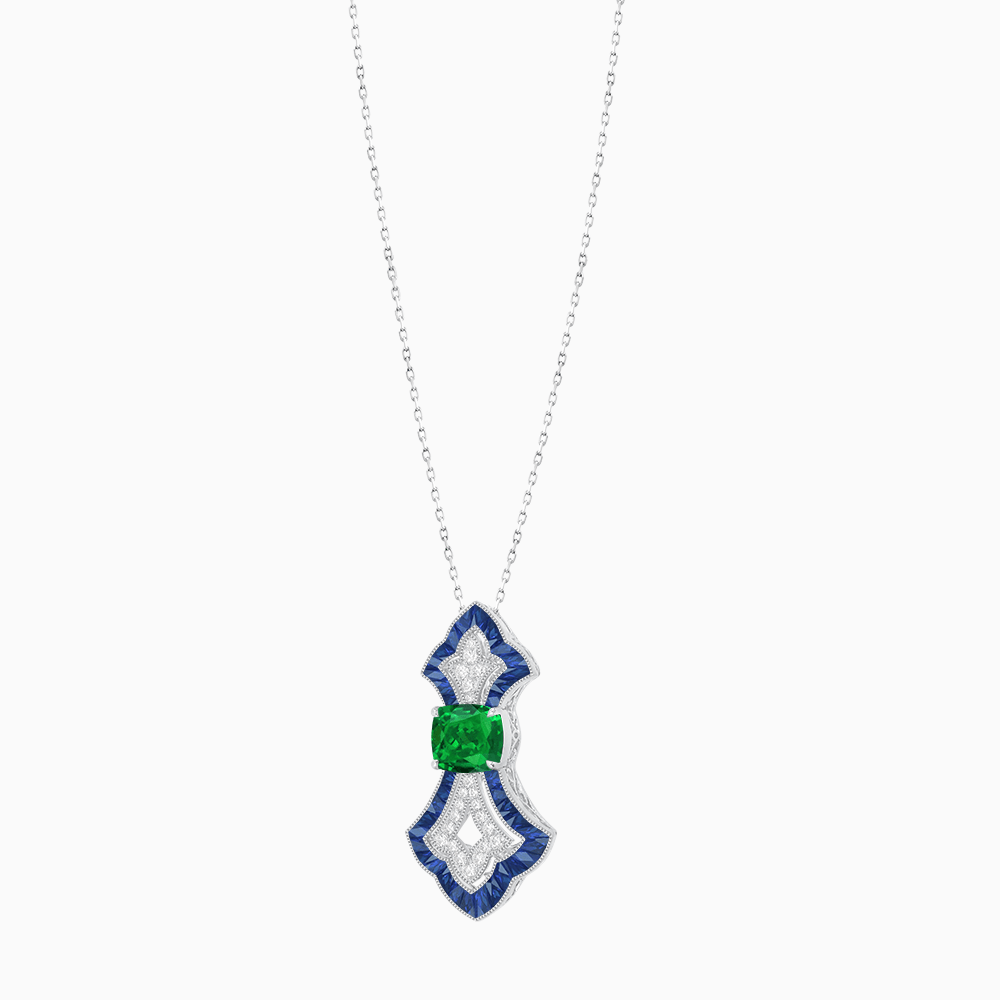 Art Deco Inspired Elongated Pendant with Diamond and Gemstone | Mounting | Without Chain - Shahin Jewelry