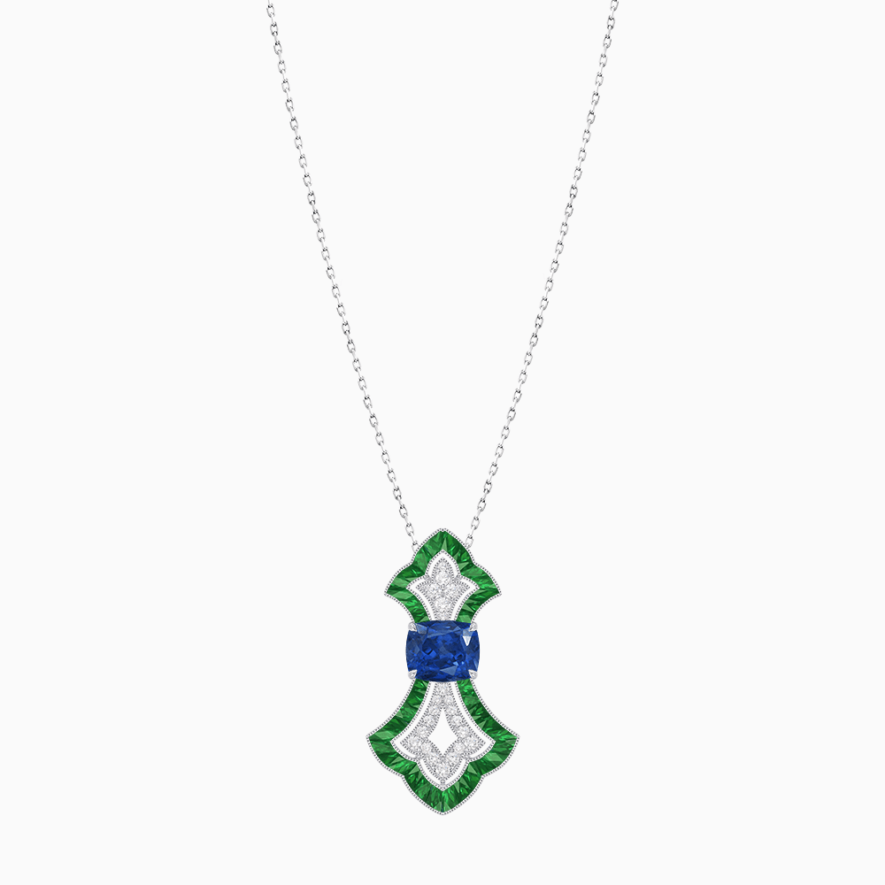 Art Deco Inspired Elongated Pendant with Diamond and Gemstone | Mounting | Without Chain - Shahin Jewelry