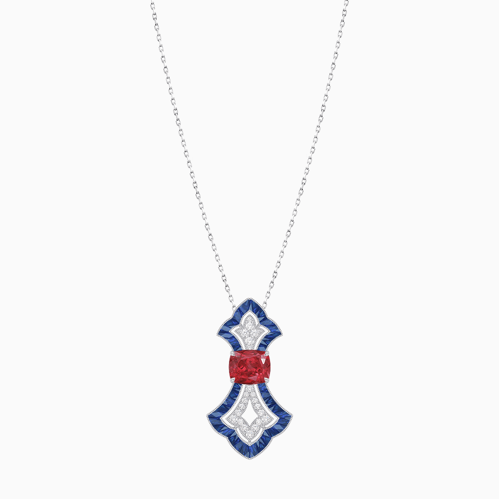 Art Deco Inspired Elongated Pendant with Diamond and Gemstone | Mounting | Without Chain - Shahin Jewelry