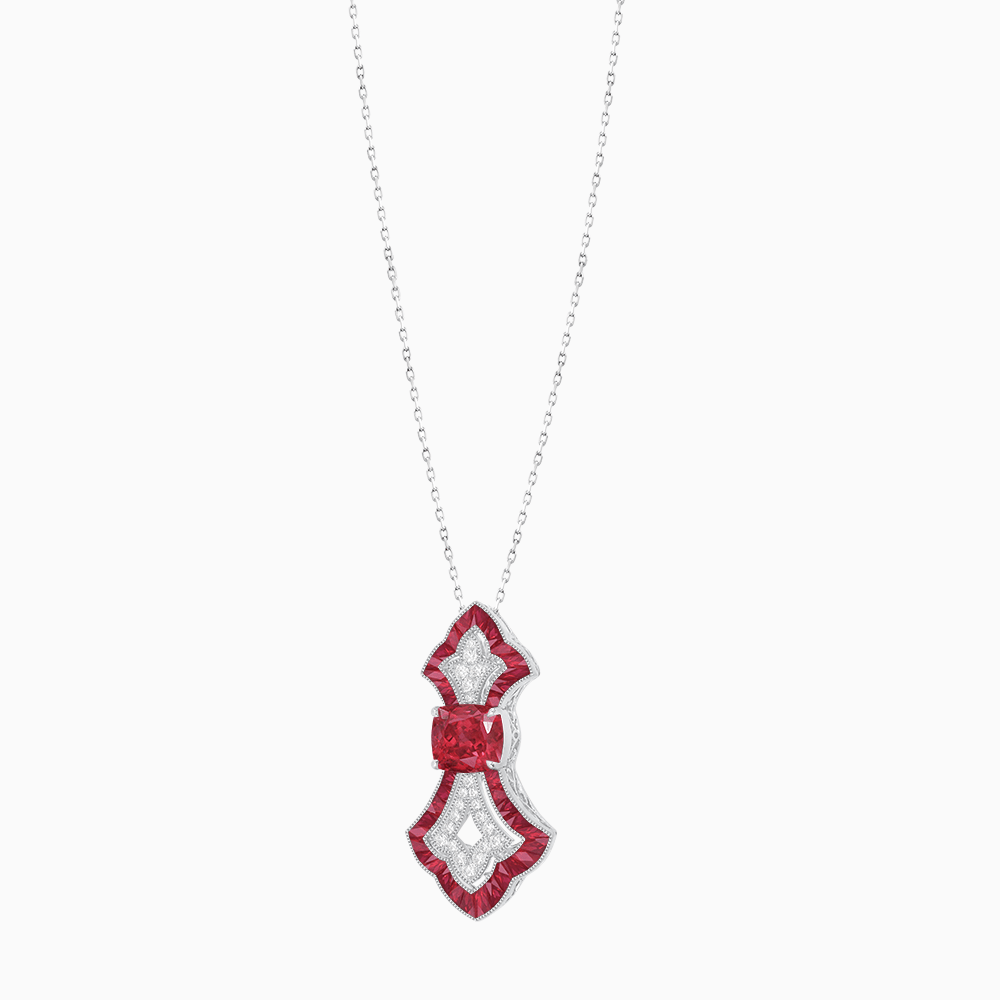 Art Deco Inspired Elongated Pendant with Diamond and Gemstone | Mounting | Without Chain - Shahin Jewelry